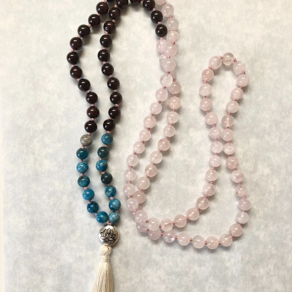 Apatite | Garnet | Rose Quartz 108 Bead Mala Necklace - Picture 2 of 3